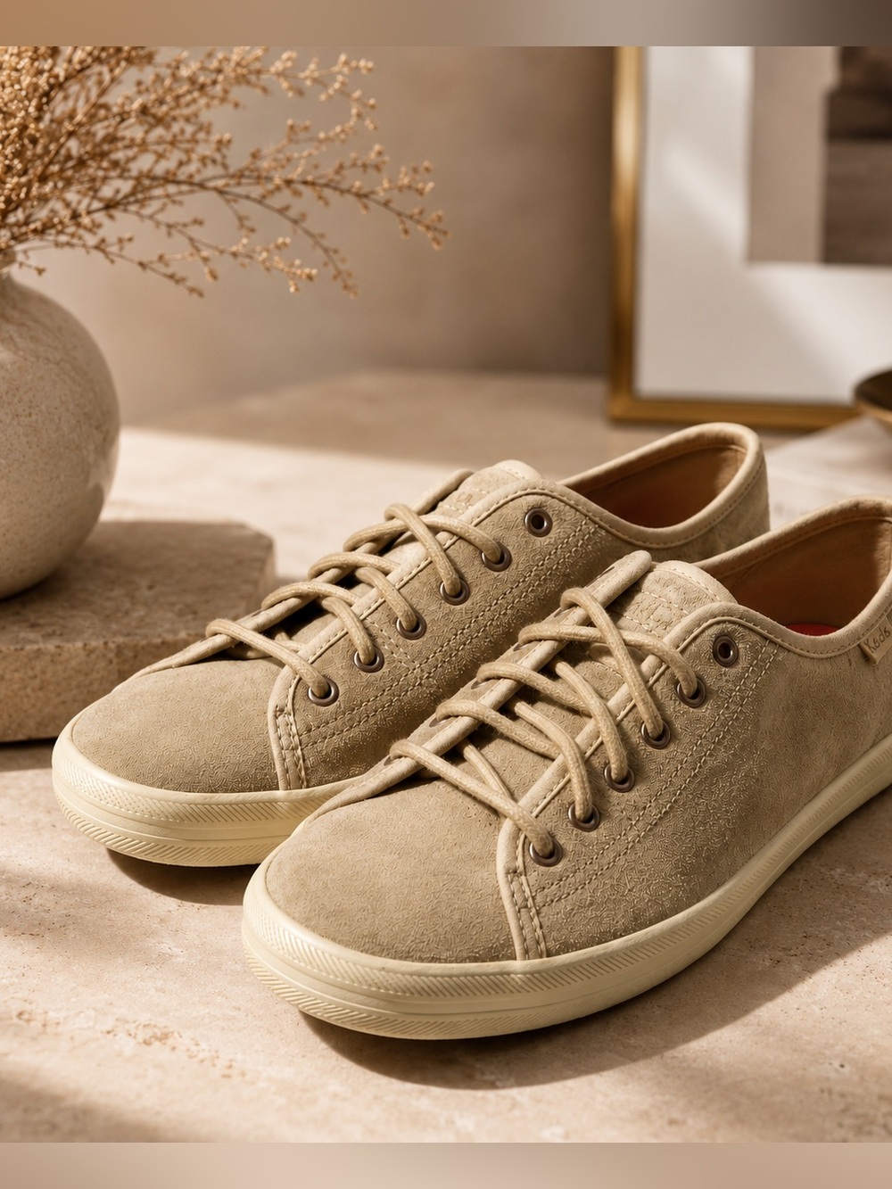 Keds Kickstart Womens 8.5 shoes beige taupe Suede Lace Up Athleisure Sneakers